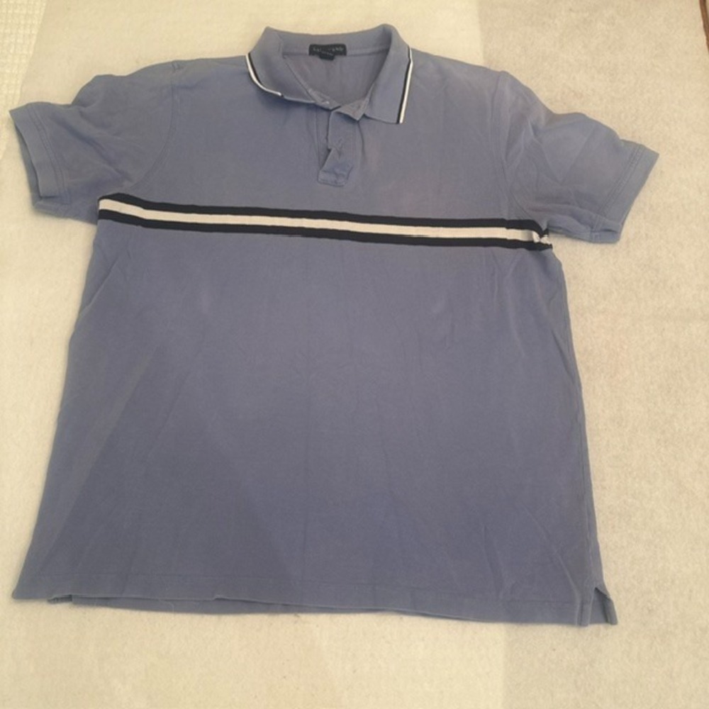 Lands End Polo Shirt Striped Chest Mens Blue XL 46 to 48 Cotton Short Sleeve